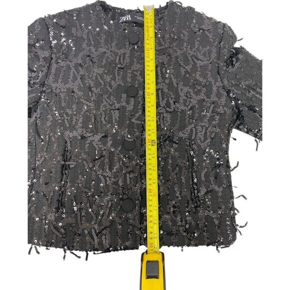 Zara Womens Sequin Jacket Blazer XS Black Fringed Textured Cropped 9659/630 NWOT - Picture 13 of 15